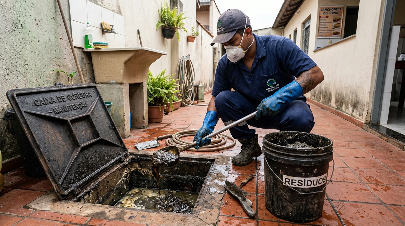 Remoção de resíduos da caixa de gordura em Taboão da Serra‑SP