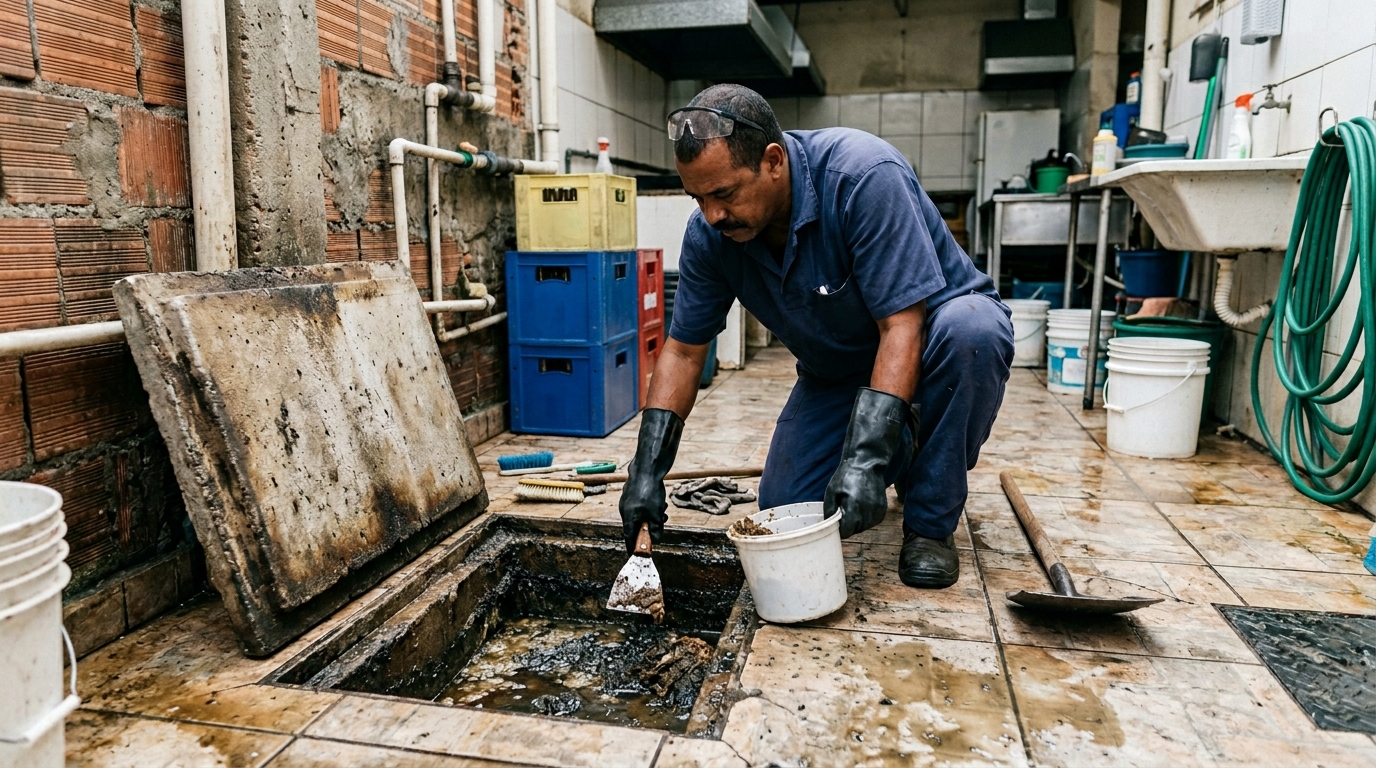 Limpeza de caixa de gordura residencial em Taboão da Serra‑SP